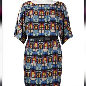 Jessica Simpson Dolman Slit Sleeve Multi Print  Crepe De Chine Blouson Dress NWT